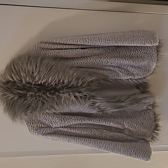 Speciale Silver gray velvet coat with faux fur collar, size UK 10, US 6 - Picture 9 of 9